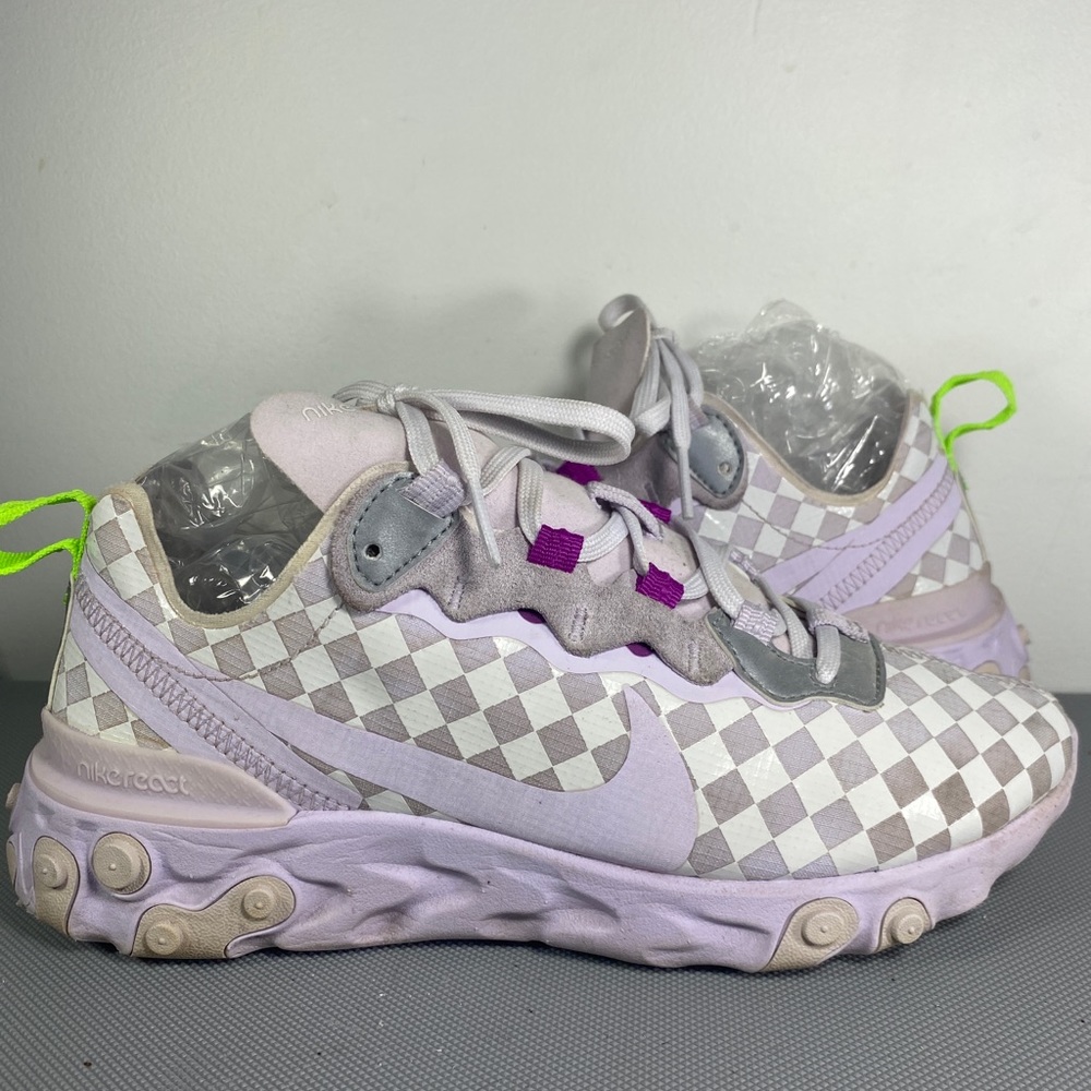 NIKE REACT ELEMENT 55 UK 5 TRAINERS CN0146-500 LILAC CHEQUERED US Size 7.5